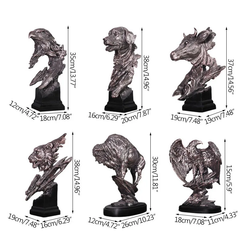 

Antique Silver Animal Sculpture Home Decoration Spread Wings Eagle Figurines Resin Crafts Living Room Bookcase Dispaly Artware