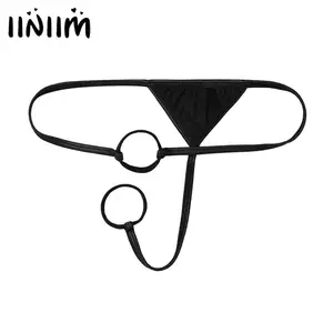Мужские с низкой посадкой нижнее белье трусики с уплотнительным кольцом T-Back ремень фетиш, трусы с открытым с отверстием для пениса Сисси стринги нижнее белье, одежда для сна