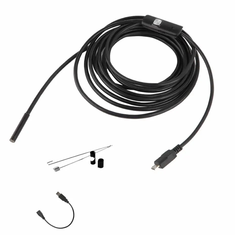 7 мм эндоскоп камера 2 в 1 USB мини-видеокамеры IP67 Водонепроницаемый 6 светодиодный бороскоп Инспекционная камера автомобиля для Android PC