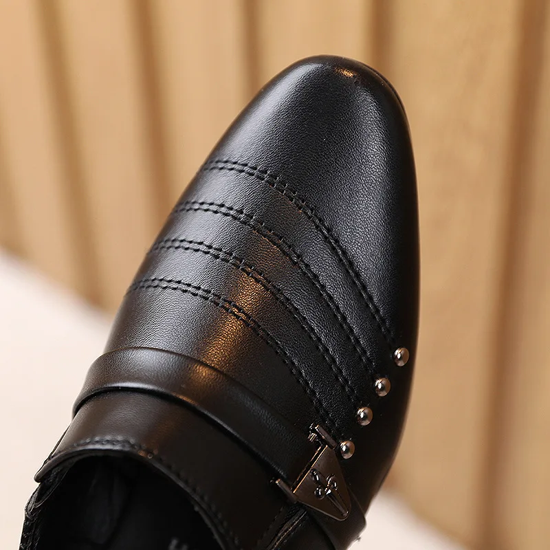 Autumn Boys Leather Shoes Solid Color Soft Bottom Kids Performance Shoes Fashion Rivet Boys Dress Shoes size 25-36 SP087
