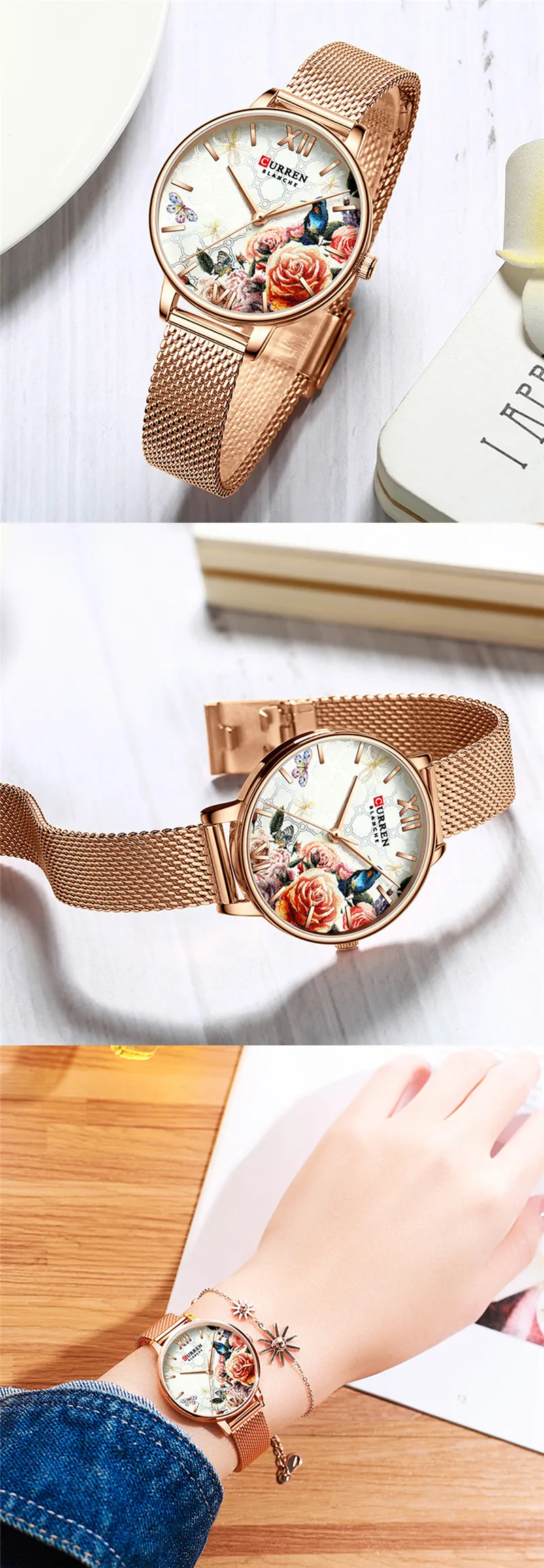 Часы CURREN женские наручные водонепроницаемые брендовые Роскошные модные с
