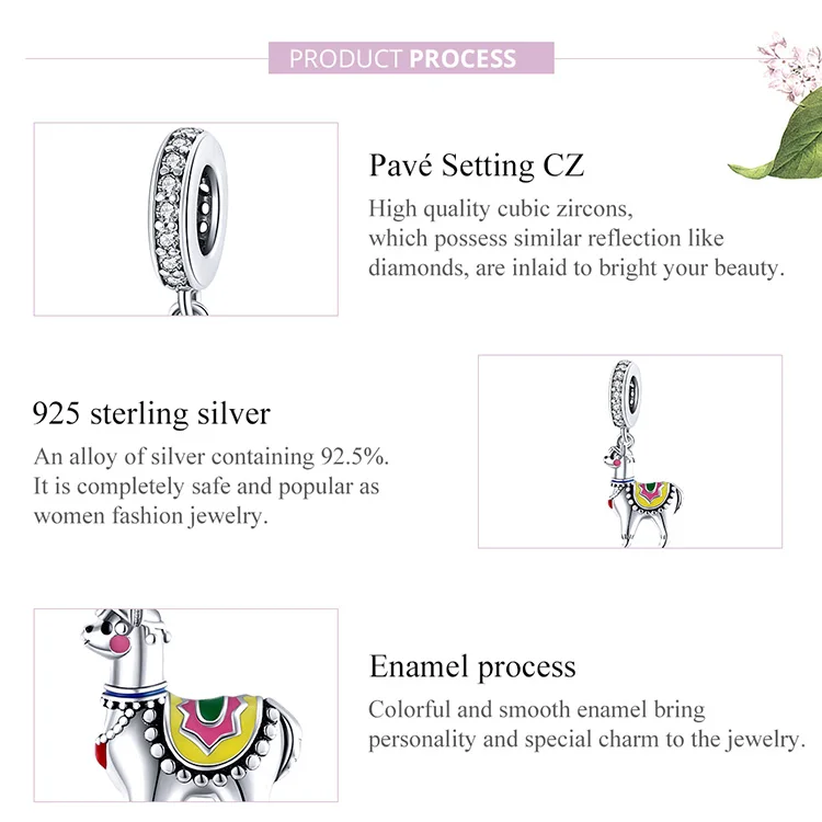 

Cute Alpaca Charm for Original 3mm women Bracelet Accessories Pendant beads jewelry making 925 Sterling Silver Bijoux