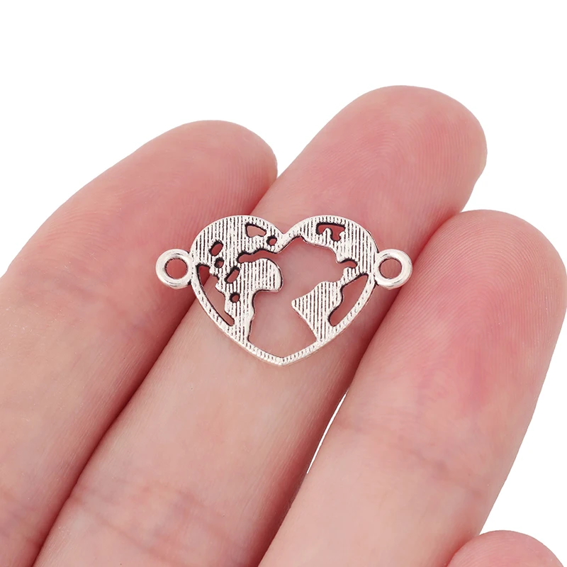 ZXZ 20 шт. тибетский серебряный тональный сердце карта мира соединительные шармы