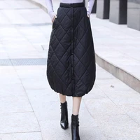 women long quilted padded skirt thick high waist solid black female skirts winter casual loose ladies bottoms