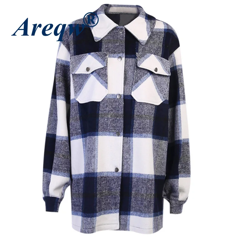 

Spring and Autumn New Leisure All-match Trend Thickening Plaid Polo Collar Loose Shirt Women