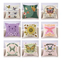 diy butterfly flower linen pillow cover home decoration car seat cotton cushion cover45x45cm