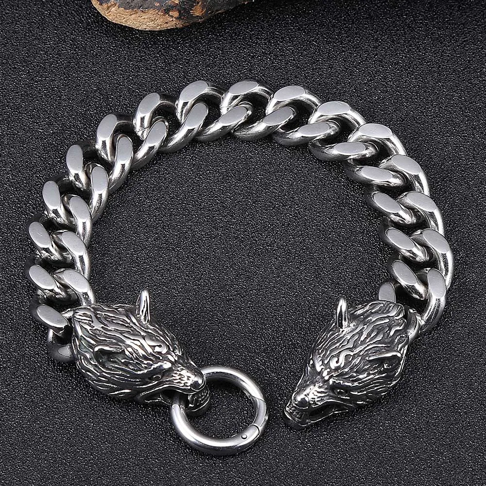 

Fashion Stainless Steel Bracelet For Men Heavy Wolf Head Mens Bracelets 2020 Punk Jewelry Accessory GS0011