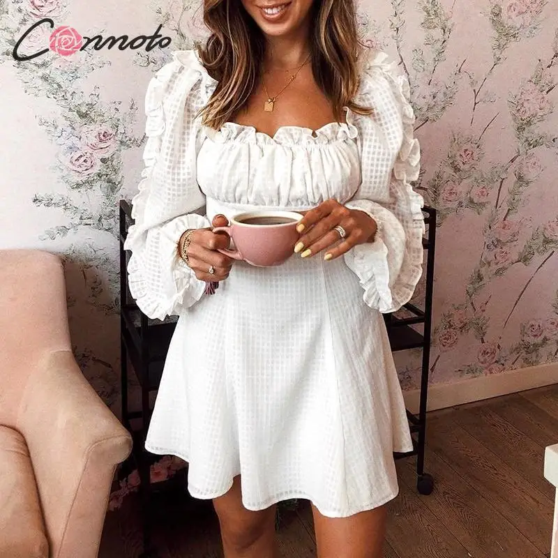 Conmoto Элегантные однотонные платья для вечеринок белое винтажное платье