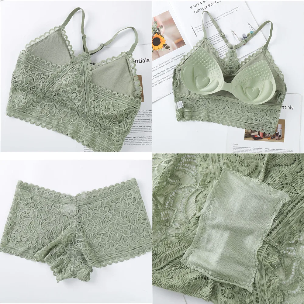 Women Lace Bra Sets Seamless Underwear Backless Vest Sexy Panties Lingerie Padded Bralette Ultrathin Briefs Female Intimates New
