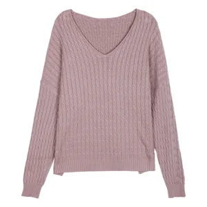 Вязаный свитер, женский джемпер большого размера с V-образным вырезом