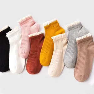 Q Однотонная одежда в ретро-стиле, верхний край декорирован кружевом женские короткие носки до лодыжки, мягкие носки из хлопка, Школьные носки японский Sweet Girl Носки Женские повседневные носки для детей