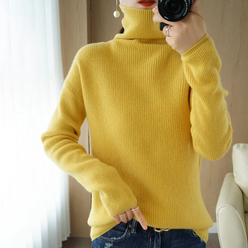 

Autumn and winter turtleneck cashmere sweater long-sleeved sweater women 2020 new loose style solid color cardigan base pullover