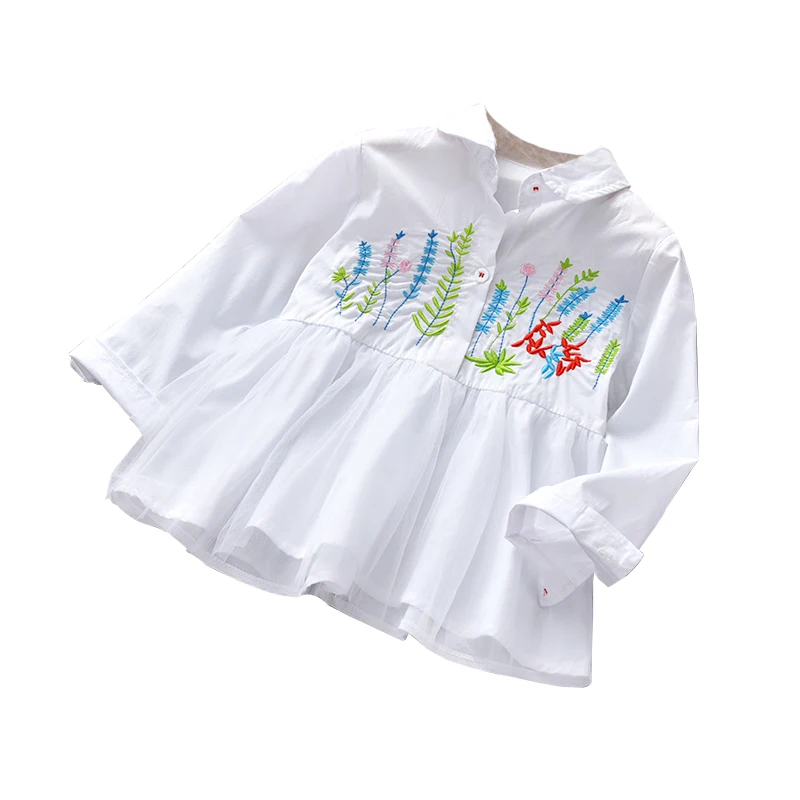 2019 New Embroidery Flowers Spring And Autumn Dress Girls Cotton Net Yarn Splice kids dresses for girls | Детская одежда и обувь
