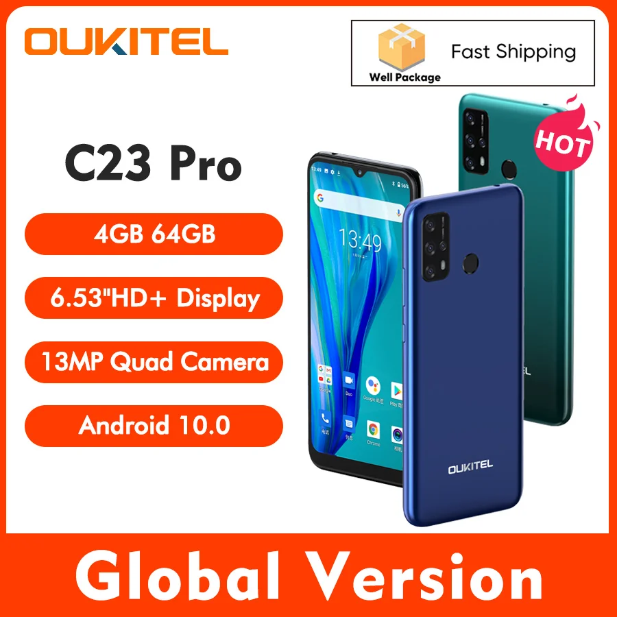 OUKITEL C23 Pro смартфон с 5 5-дюймовым дисплеем процессором MT6762V ОЗУ 4 Гб ПЗУ 64 ГБ 13 МП 6 53