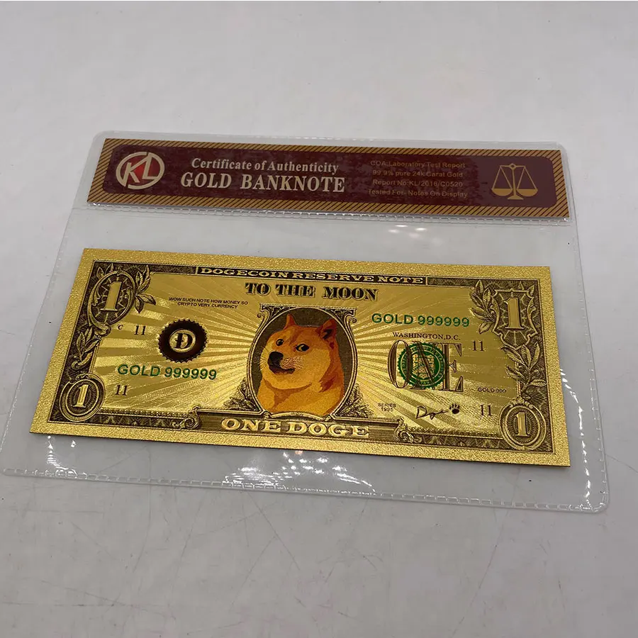 Золотая банкнота Dogecoin с COA SHIB coin DOGECOIN KILLER Doge коллекция подарков | Дом и сад