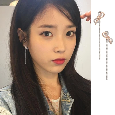 Женские серьги с бантом IU Star Earrings Red Heart корейские трендовые для