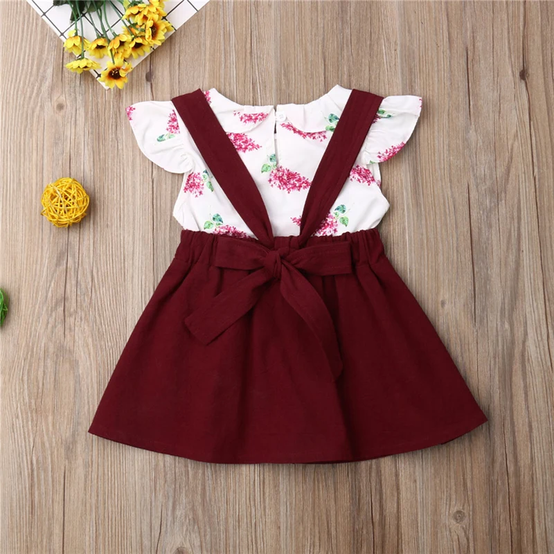 Комплекты для девочек Новая летняя детская футболка без рукавов с цветочным