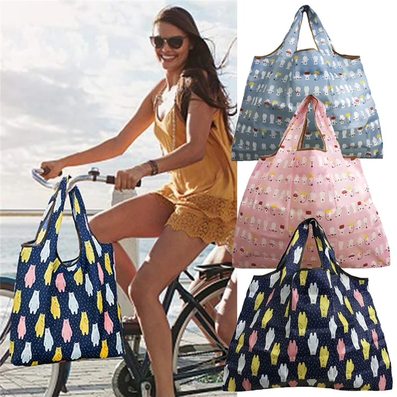 

Washable Foldable Shopping Tote Bags Cartoon Reusable Grocery Bags Sturdy Lightweight Eco Friendly Shoulder Handbag