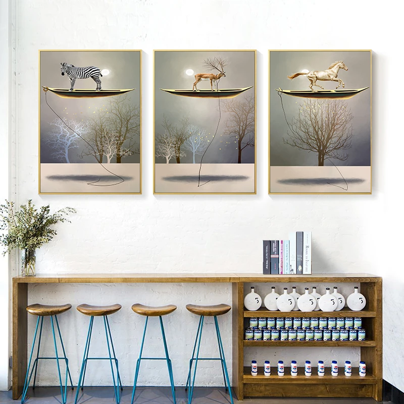 

Nordic style abstract animal tree wall poster canvas painting painting posters and prints pictures