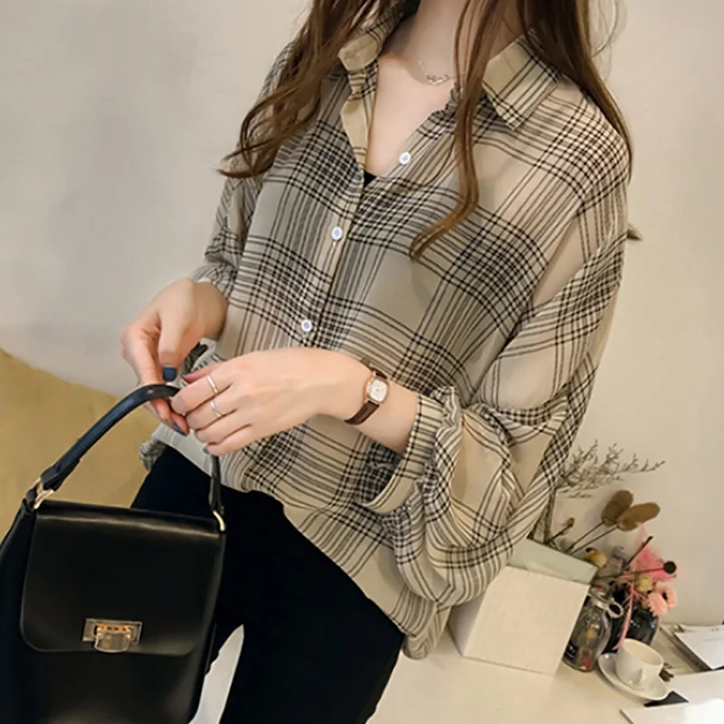 

Spring Casual Long Sleeve Plaid Blusas Women Button Soft Turn Down Collar Shirts Female Cozy Loose Blouses Femme Ropa Mujer