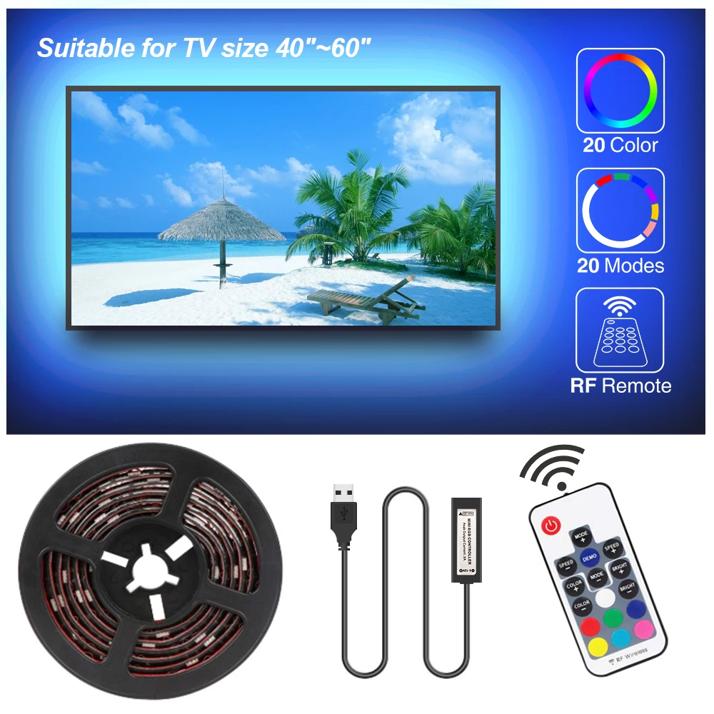 7. Светодиодная лента 5 футов/2 3 м для телевизора HD 40 60 дюймов настенное крепление