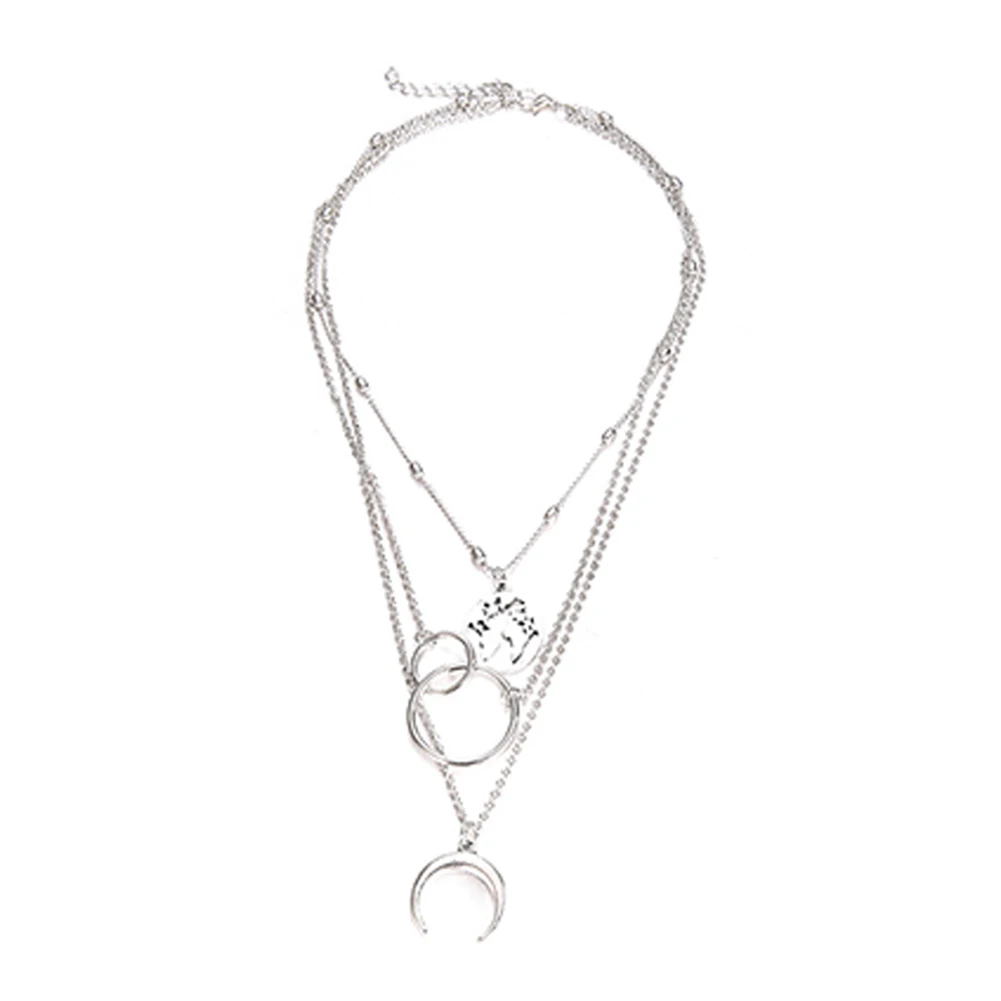 

Women Fashion Retro Moon World Map Circle Pendant Multilayer Necklace Charm Jewelry Accessories Christmas Gift