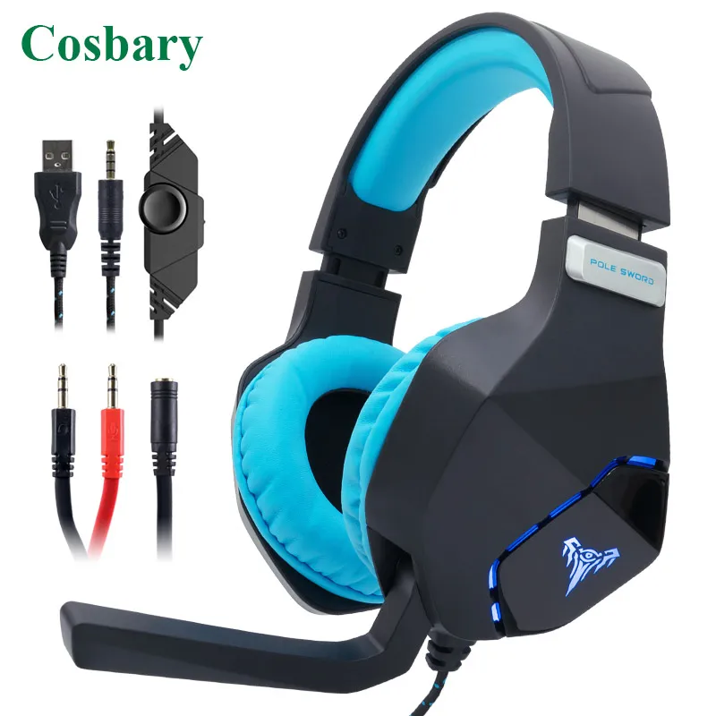 Игровые наушники Cosbary, разъем 3,5 мм, проводной задний светильник, объемная стереогарнитура, игровая гарнитура с микрофоном для ПК, геймера, ноутбука, компьютера