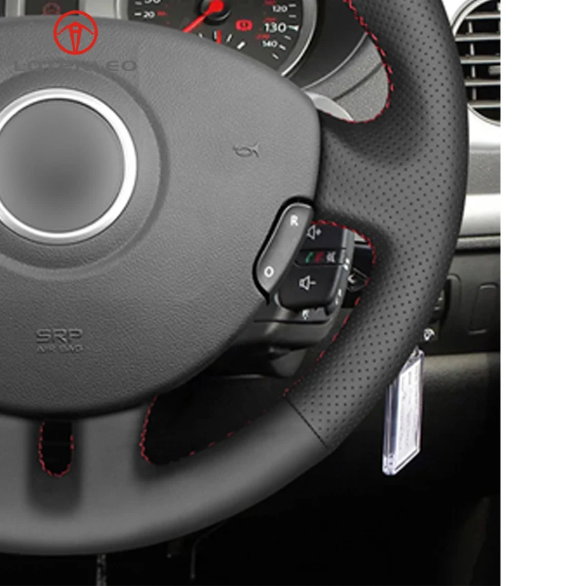 

LQTENLEO Black Genuine Leather Steering Wheel Cover For Renault Clio 3 2005 2006 2007 2008 2009 2010 2011 2012 2013