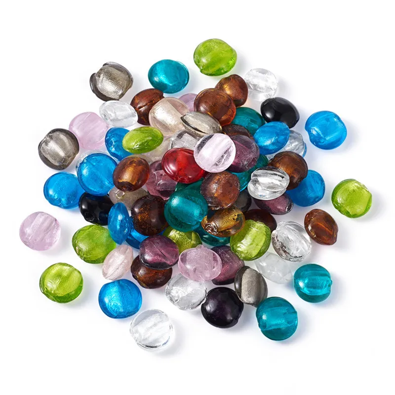 Mix Color Pandahall 200 шт./лот 12x8 мм разные цвета в произвольном порядке плоские круглые туфли ручной работы серебристого цвета; Фольга Стекло бусины Spacer бисера аксессуары для изготовления украшений своими руками - Цвет: Mix Color