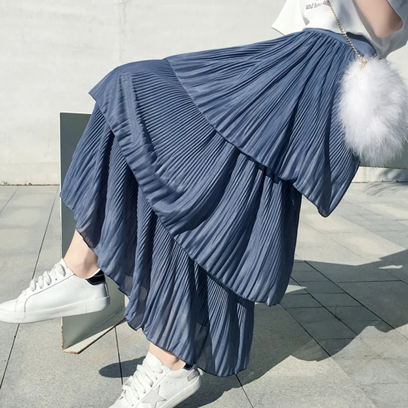 Женская длинная шелковая юбка Cakee многослойная плиссированная А-силуэта с