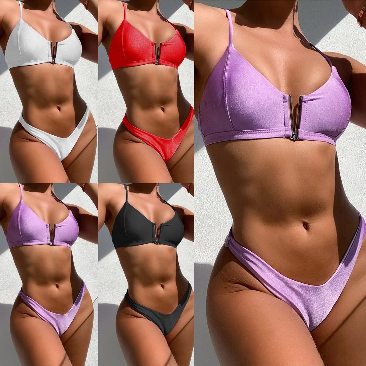 

2021 new V-shaped tobiquini sexy solid gathered swimsuit 76578