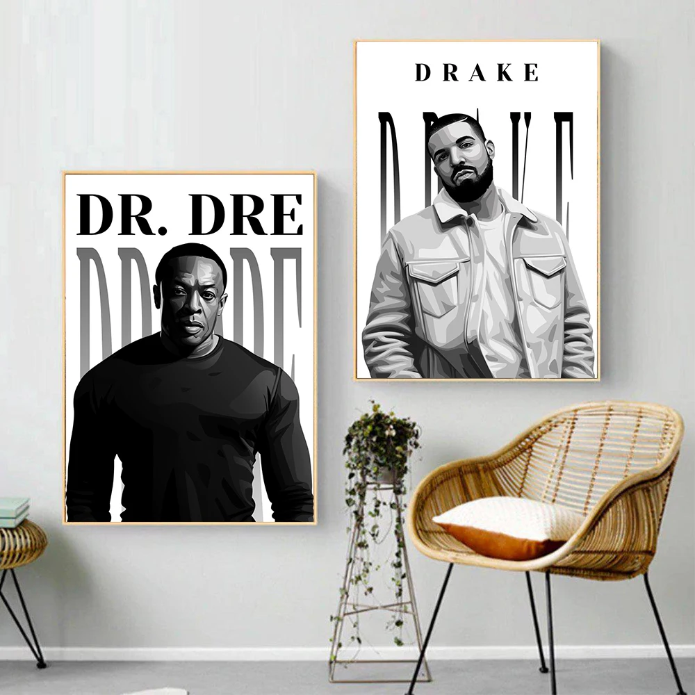 Черно-белые постеры с музыкальными звездами Лил Пип и плейбои карти Дрейк рэп
