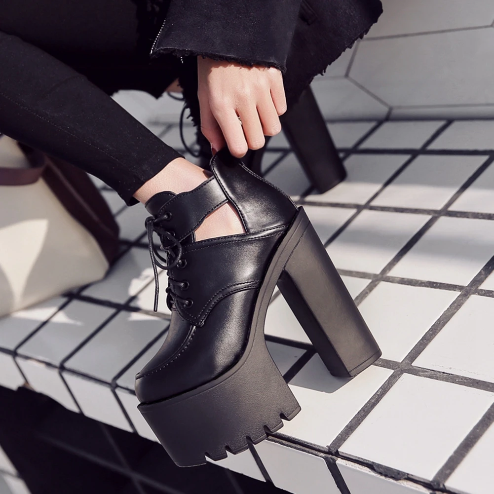 

Sarairis New Arrivals Square High Heels Black Shoes Woman Boots Female Zip Up Platform High Quality Ankle Boots Female
