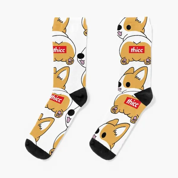 

Thicc Corgi Butt Crew Socks Mens Ankle Women Knee High Best Black