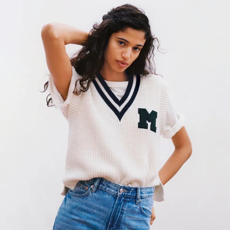 

Women Fashion Sweater Vest Autumn Winter All-match Casual Knitted V-Neck Sleeveless Outerwear Preppy Style Girl Clothes Vest