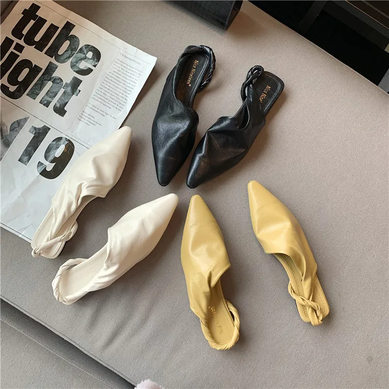 Сандалии женские с острым носком босоножки на плоской подошве туфли ремешком