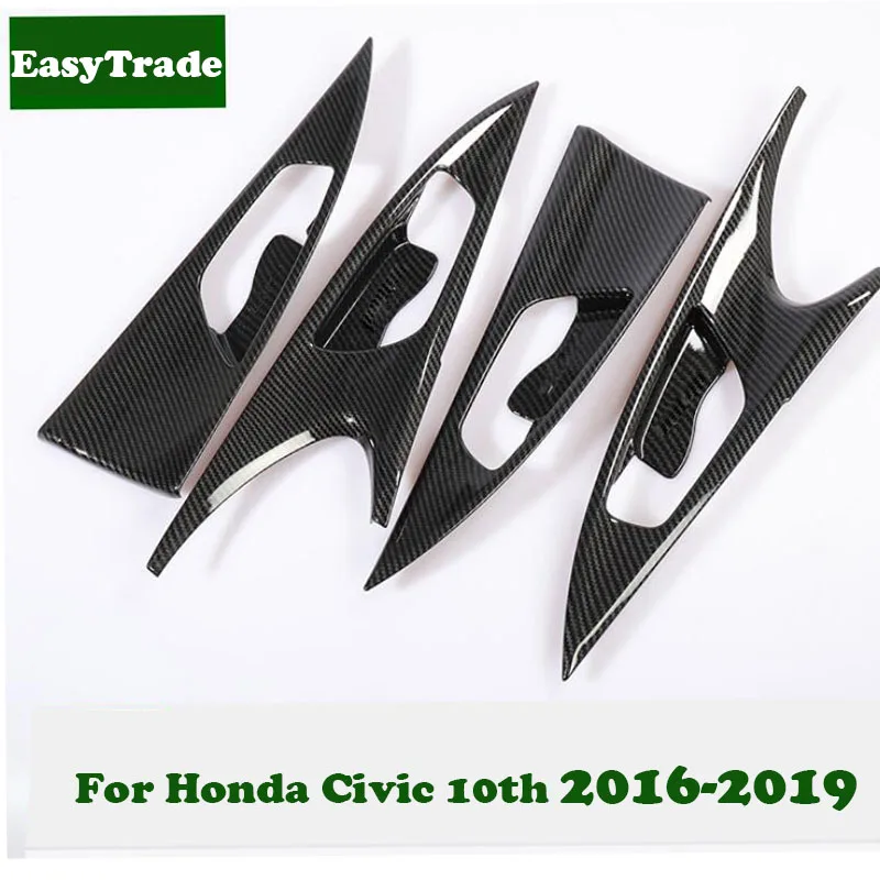 

Carbon Fiber Chrome Car Inner Door Handle Cover Frame Decal Trim For Honda Civic 2019 2018 2017 2016 10th Accessories 4PCS/SET