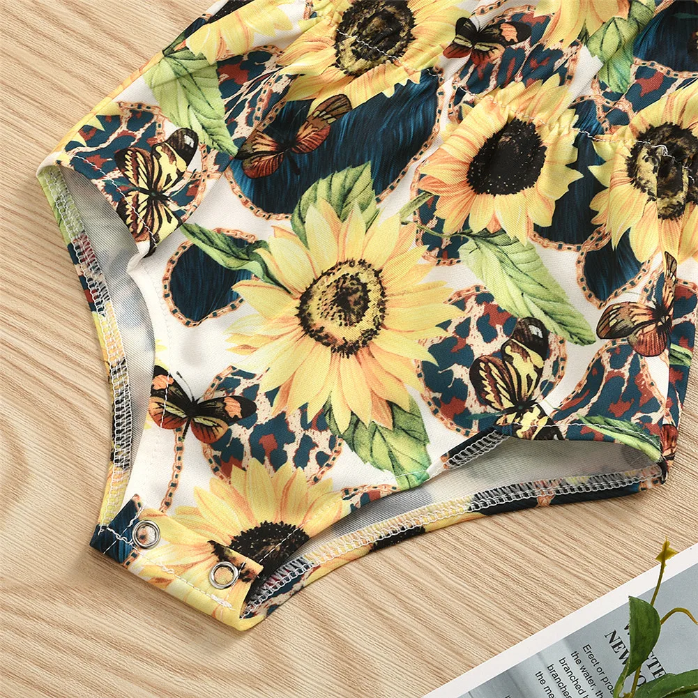 Детский купальник с подсолнухами для девочек модный детский бикини оборками и