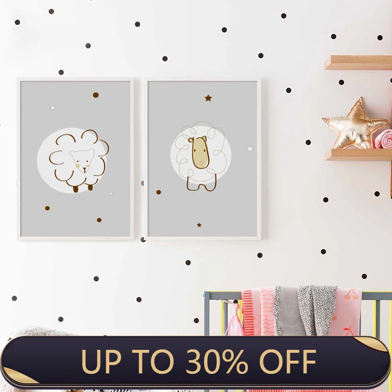 Простые милые линии животные овечка цыпленок Холст Картина постер картина на