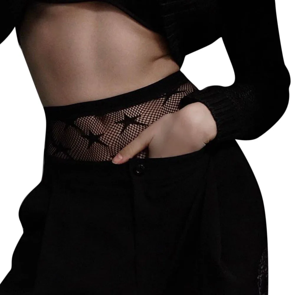 

Women Sexy Hosiery Black Fishnet Elastic Thigh High Stockings Pantyhose Tights Five-pointed star fishnet leggings