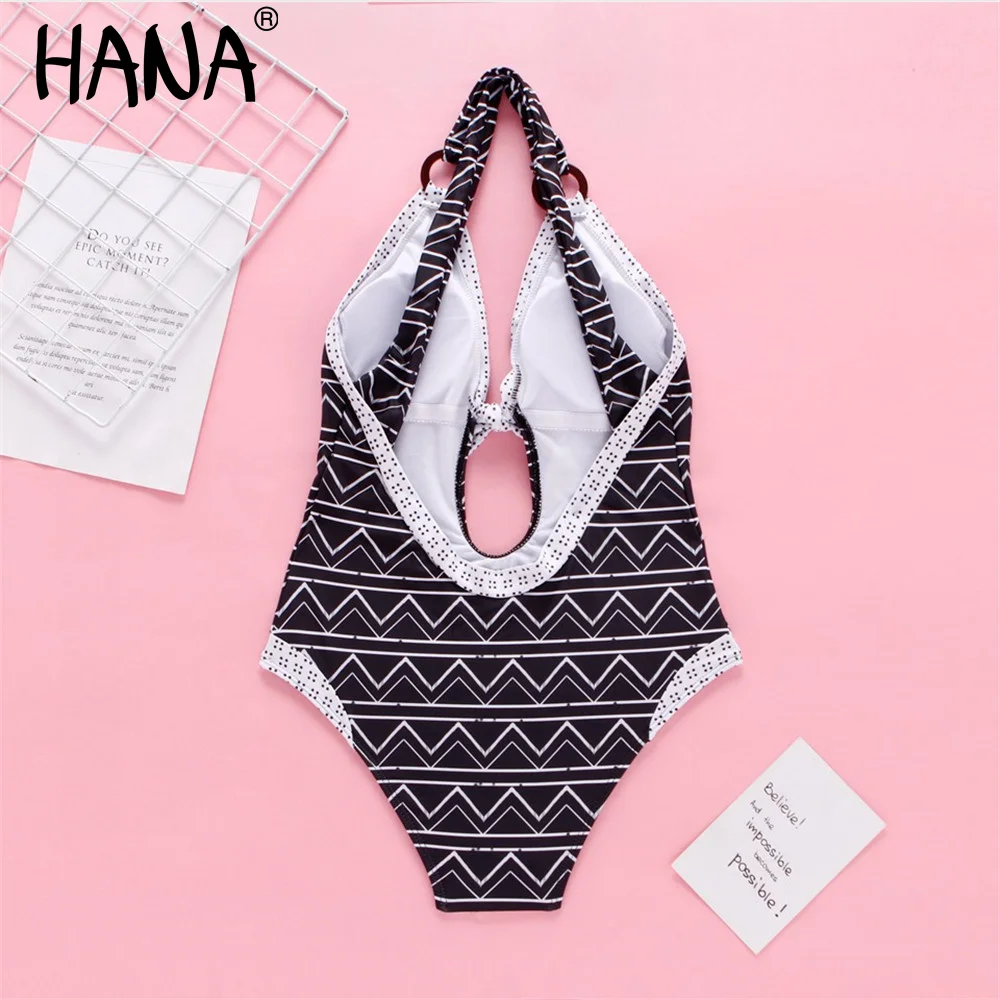 

HANA Sexy Hollow Out One Piece Swimsuit V-neck Striped Cross Strap With Bare Backless Bikini Beachwear Of Women