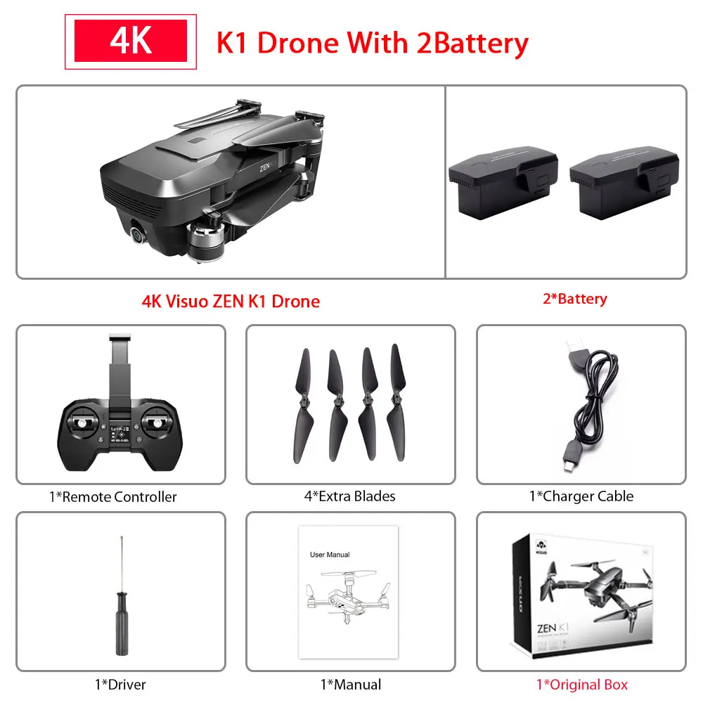 K1 2B Original box Visuo ZEN K1 gps Радиоуправляемый Дрон с 4K HD двойной камерой управление жестами 5G Wifi FPV Бесщеточный двигатель полёт 28 минут Дрон VS F11 B4W SG906 - Цвет: K1 2B Original box