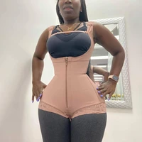 women double compression belly zipper butt lifter body shaper garment adjustable straps short waist trainer