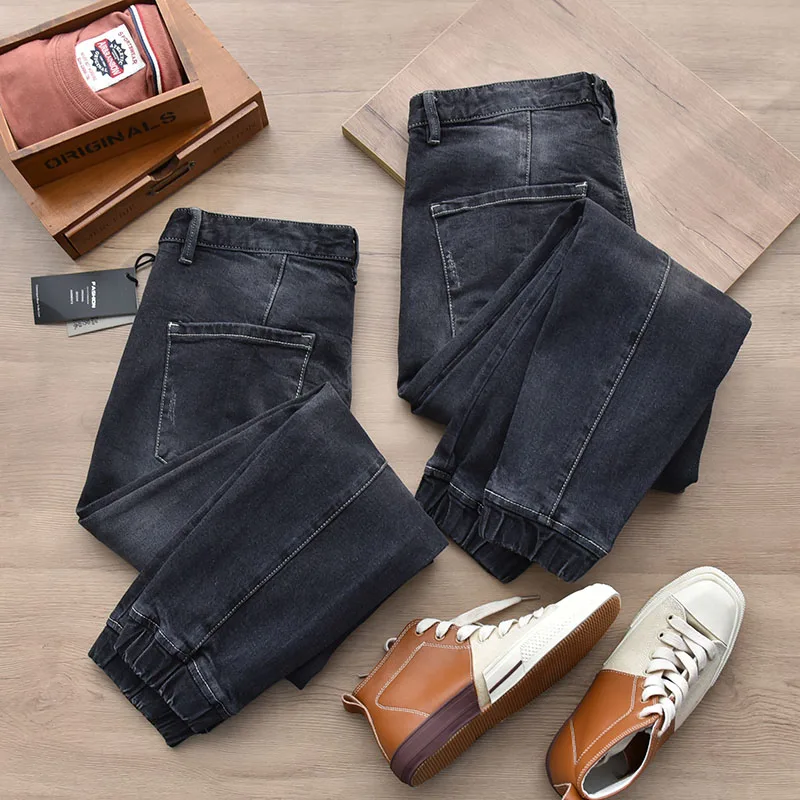 Autumn and winter washed scratch legged jeans men's pants comfortable and versatile retro closure casual pants