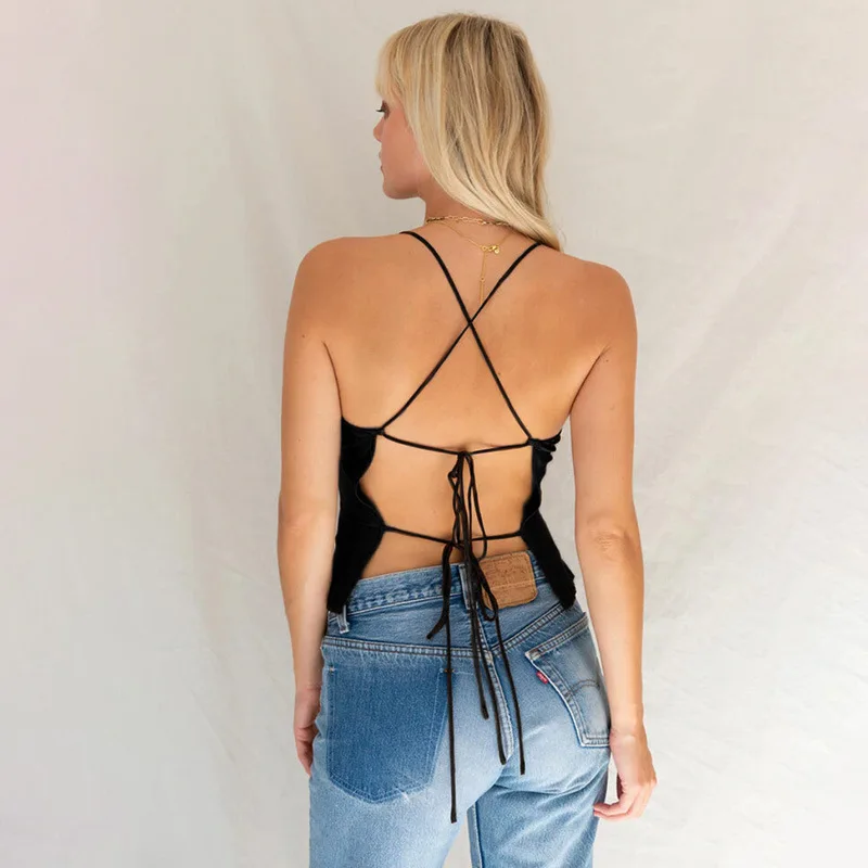 

Fashionable summer new Satin pleated open back tie strap 23598p sexy open back top girl