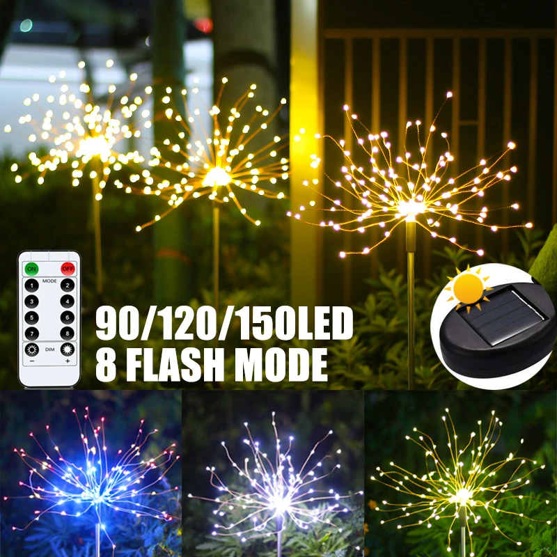 

Solar Power Fireworks Lights Waterproof LED Outdoor String Fairy Lights for Garden Lawn Street Landscape Holiday Decoration Lamp