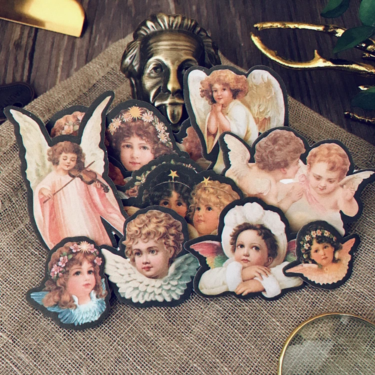 

12Pcs/Pack Vintage Fairy Angel Wove Paper Sticker DIY Craft Scrapbooking Album Junk Journal Planner Decorative Stickers