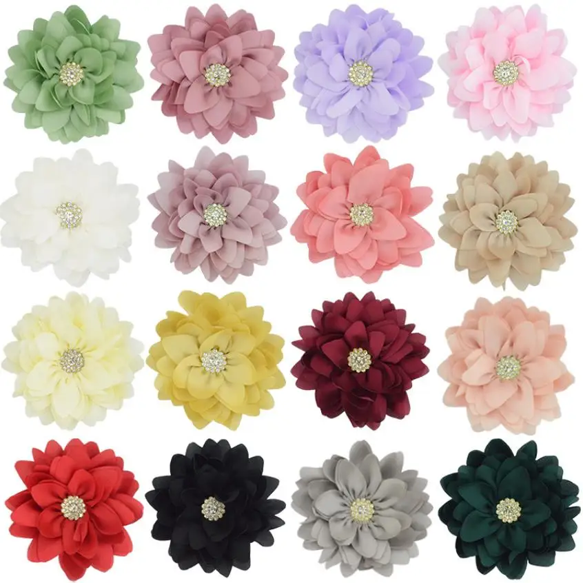 

Лидер продаж, 3,15 дюйма, новые детские шифоновые цветы «сделай сам», 100 шт./лот, центральные цветы из сплава, без зажима, головные уборы для дев...