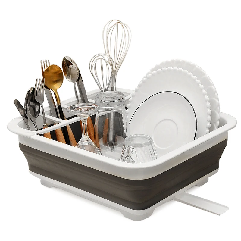 

Kitchen Foldable Drainage Dish Rack Multi-function Dishware Chopsticks Cutlery Storage Box Dish Rack