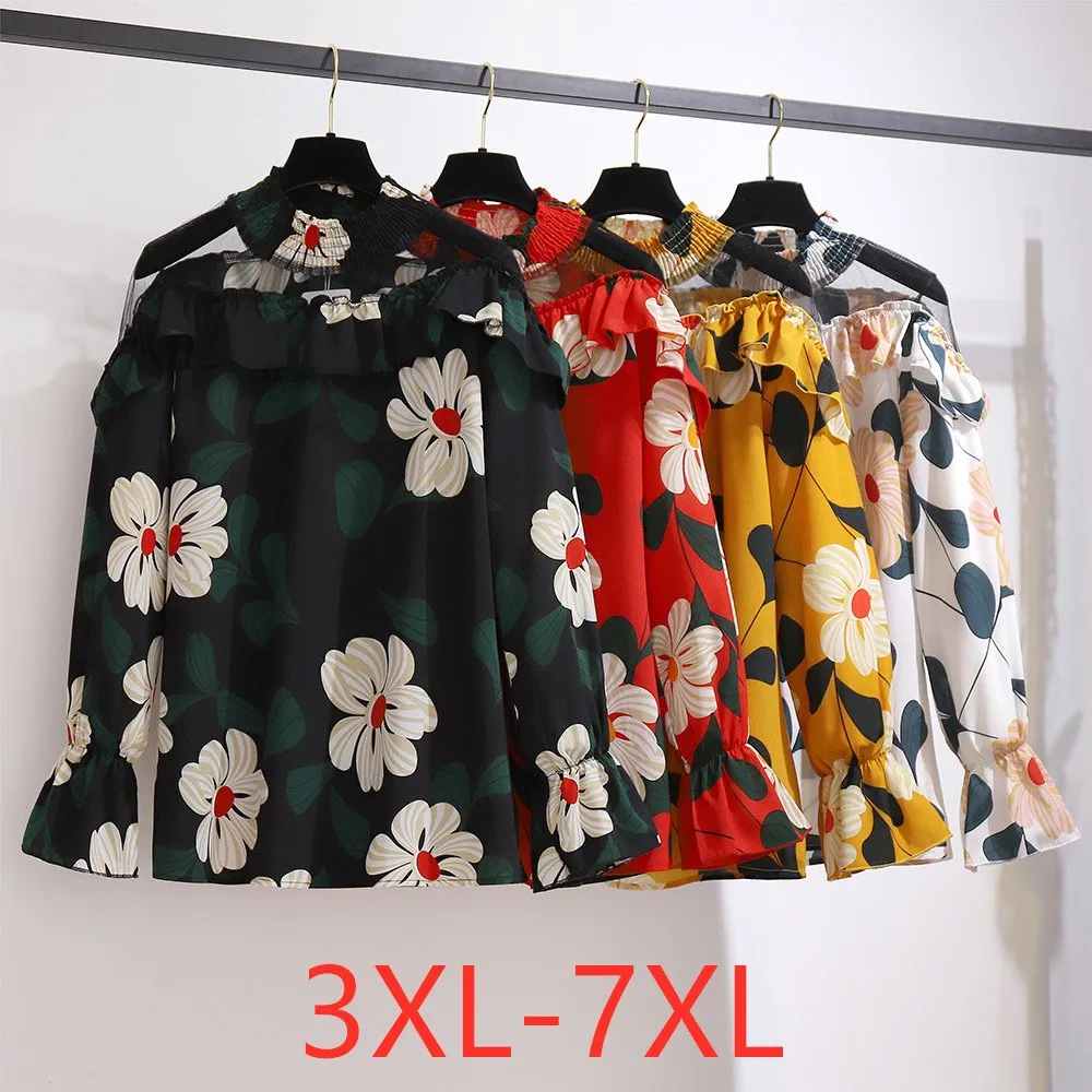 Женская Свободная блузка с длинным рукавом размеры до 7XL | одежда